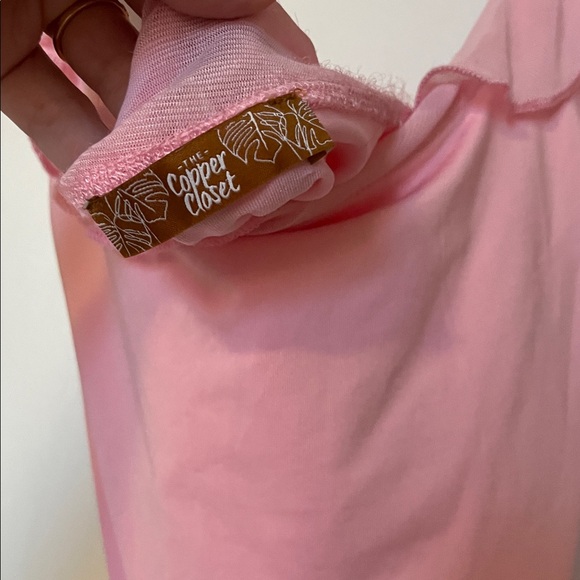 Pink Ruffled Asymmetrical Tank Top - Picture 2 of 3